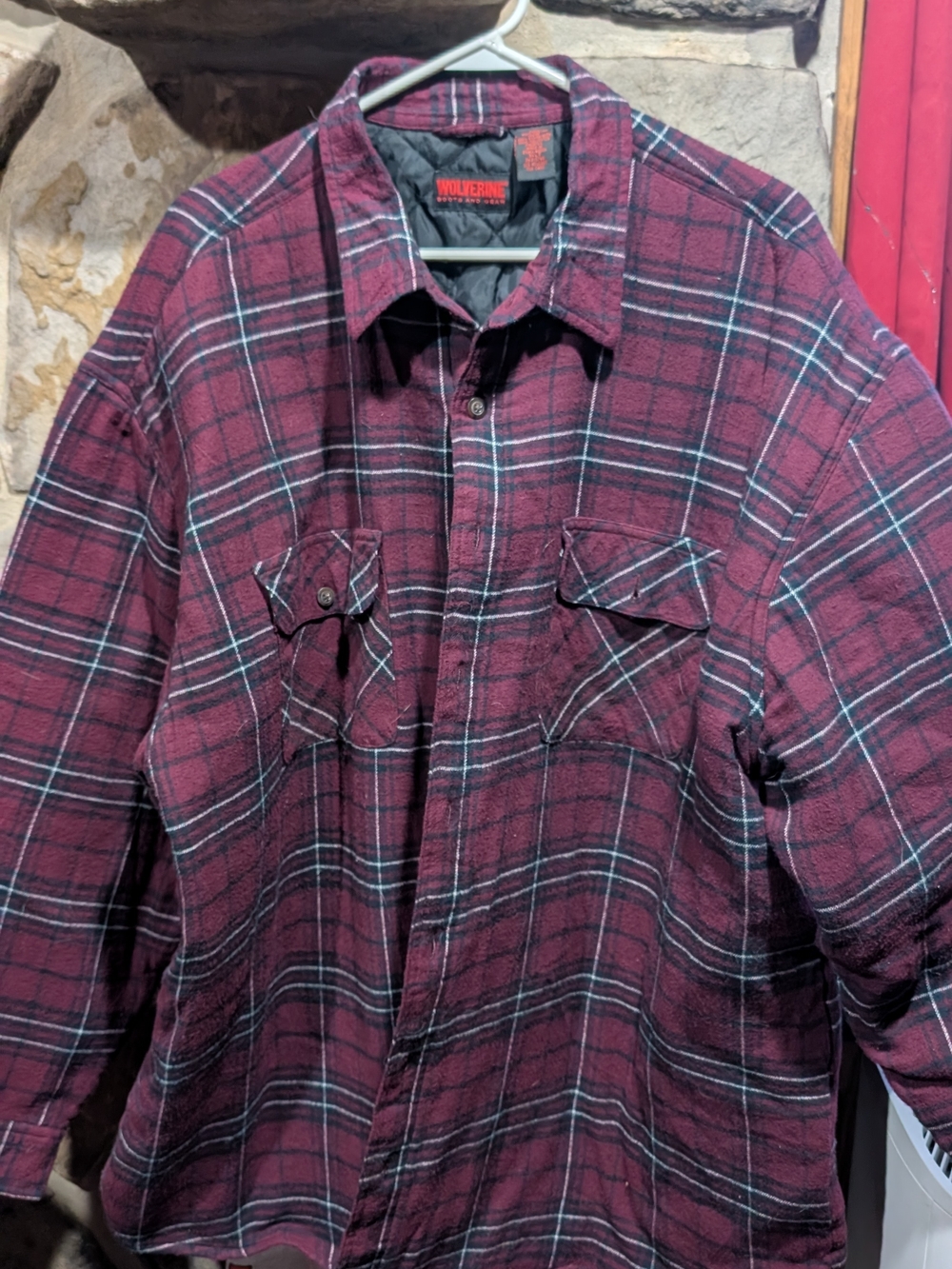 Wolverine Quilted Flannel Shirt Jacket - Burgundy Plaid Plus Size 3X